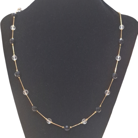 Trifari Jewelry - Vintage Trifari Gold Tone With Clear & Black Acrylic Beads Necklace 30"